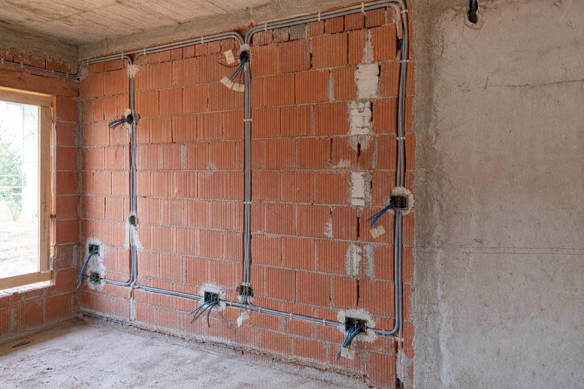 Nove elektroinstalacije u kući u izgradnji — cevi i kablovi u zidu